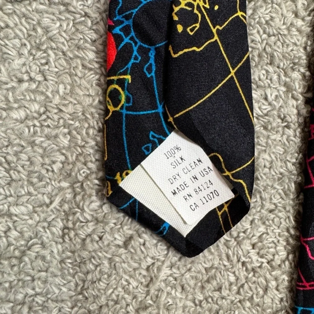 Vintage 1996 Atlanta Olympics Silk Tie RM Sport Black Globe Torch Logo USA Made